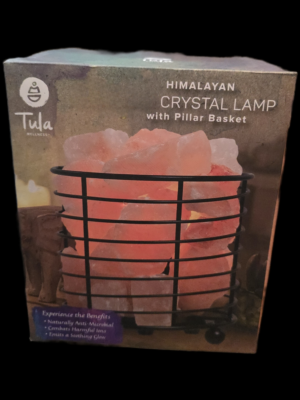 Tula Wellness Himalayan Crystal Lamp with Black Pillar Basket - Soothing Glow